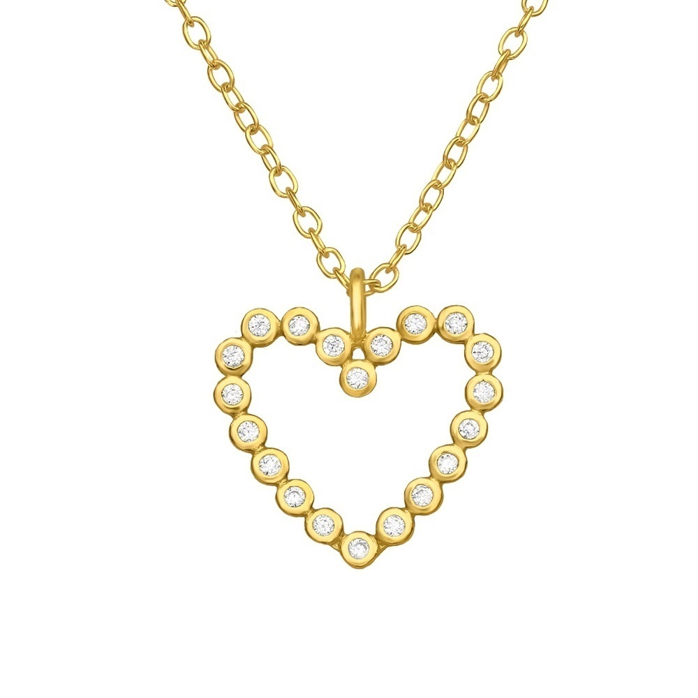 18K Gold Plated Sterling Silver CZ Heart Necklace – Sparkling Bezel-Set
